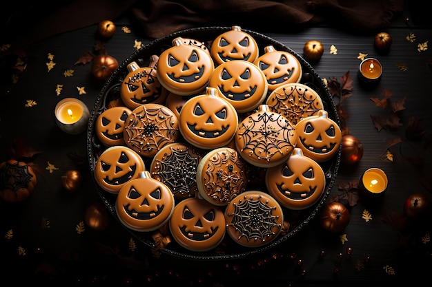 Foto deliciosos biscoitos de festa de halloween vista de cima