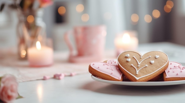 Deliciosos biscoitos festivos em forma de coração para o dia dos namorados