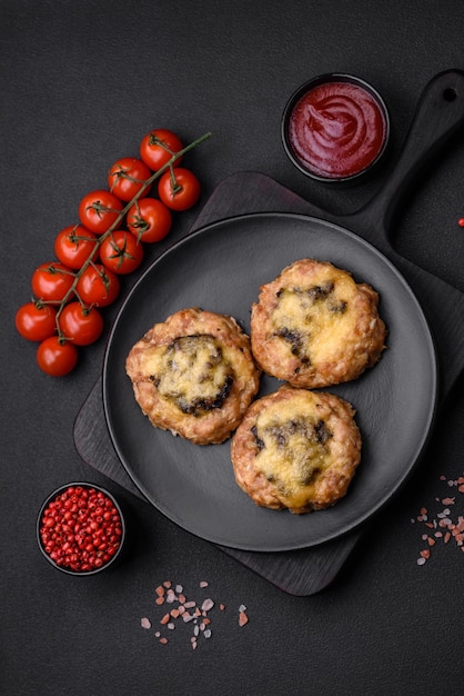 Deliciosos botes de carne al horno con champiñones queso sal y especias