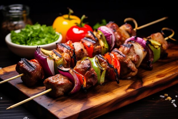 Deliciosos Brochetas de Carne a la Brasa con Vegetales IA Generativa