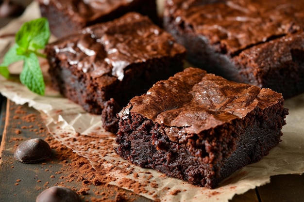 Deliciosos brownies de chocolate caseiros, bolo de chocolate em close-up.