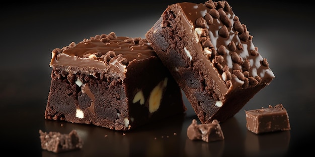 Deliciosos brownies de chocolate na frente e no centro