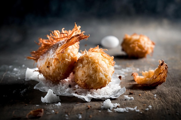 Deliciosos camarones de coco en una mesa