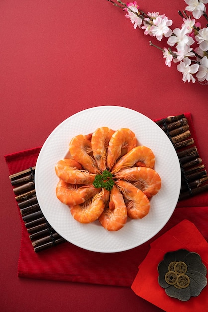 Deliciosos camarones empapados en vino chino para platillos de año nuevo lunar