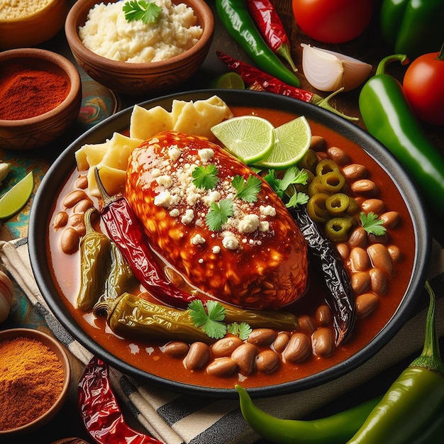 Foto deliciosos chiles mexicanos en nogada