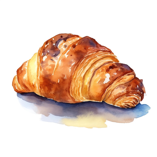 Deliciosos croissants de jamón y queso con IA generativa sobre un lienzo en blanco puro