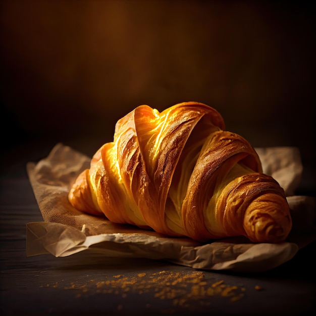 Deliciosos croissants sobre fondo negro Delicioso desayuno con croissants recién horneados