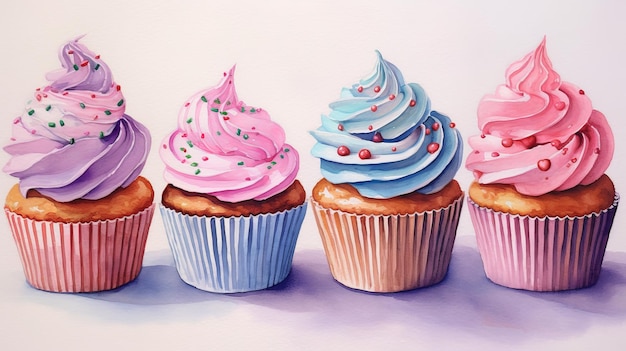 Deliciosos cupcakes de acuarela pastel generados por IA