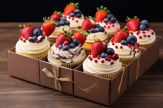 Deliciosos cupcakes en caja regalo perfectos para cumpleaños Semana Santa o Navidad Fresa y arándanos