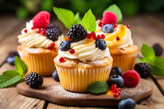 Deliciosos cupcakes com frutas