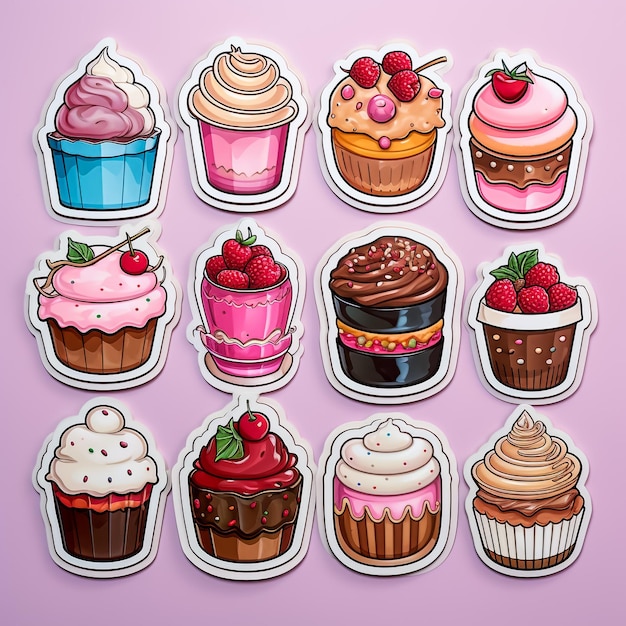 Deliciosos cupcakes vetoriais deliciosos isolados em fundo branco Cupcakes saborosos de desenho animado em cores brilhantes