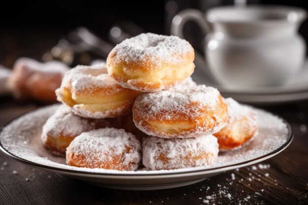 Deliciosos donuts de açúcar em pó na mesa