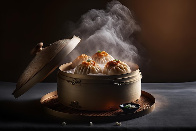 Deliciosos Dumplings De Dim Sum De Cerdo Al Vapor Ilustración AI Generativa