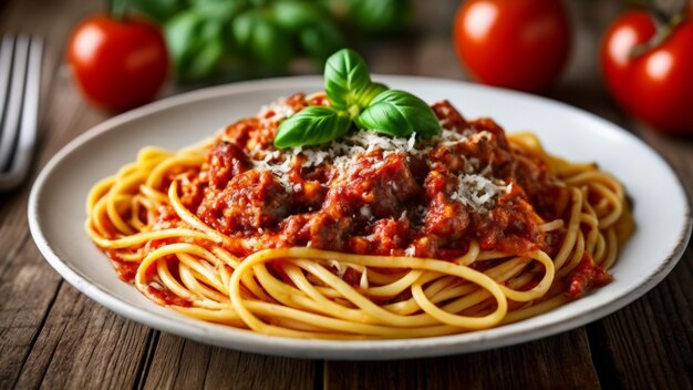 Deliciosos espaguetes bolognese prontos para serem saboreados