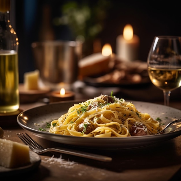 Deliciosos espaguetis, fideos y tomates, comida italiana.