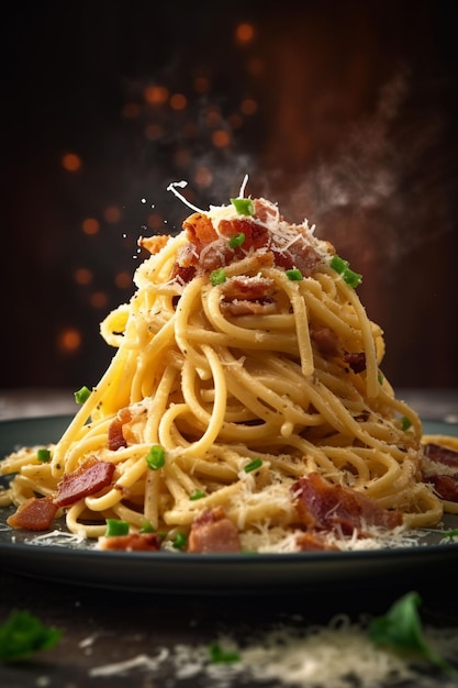 Deliciosos espaguetis, fideos y tomates, comida italiana.