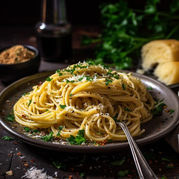 Deliciosos espaguetis, fideos y tomates, comida italiana.