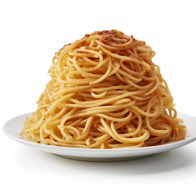 Deliciosos espaguetis sobre fondo blanco AI