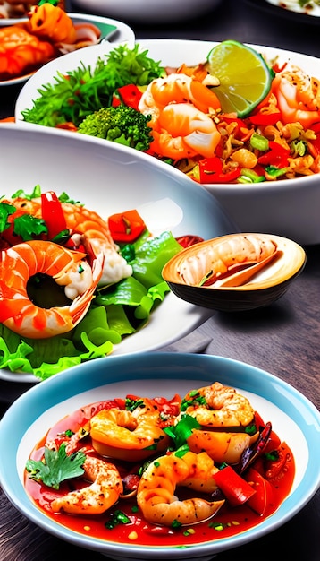 Foto deliciosos frutos do mar com especiarias e cozinha mediterrânea requintada