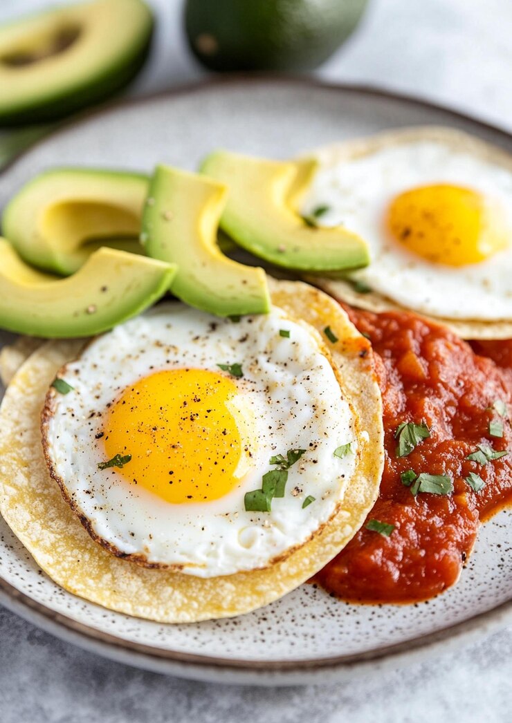 Foto deliciosos huevos rancheros con huevos fritos y salsa picante