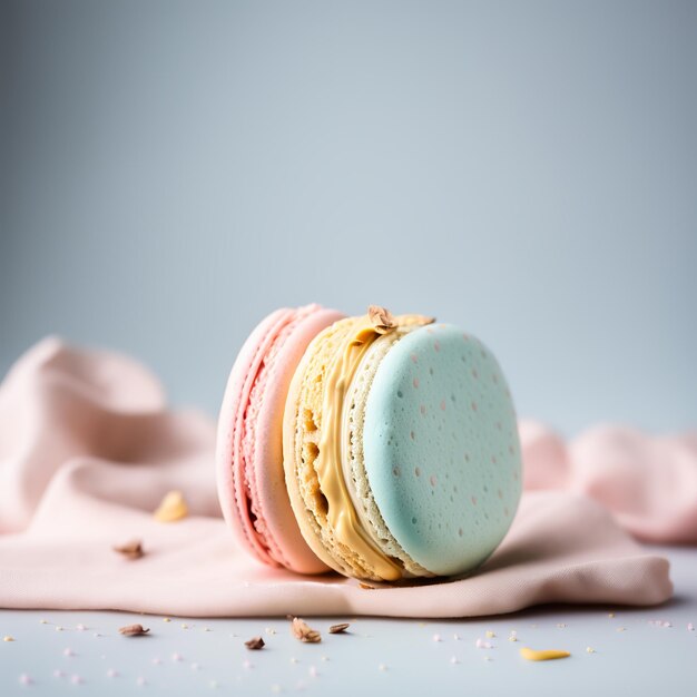 Foto deliciosos macarrones coloridos aislados en blanco