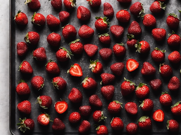 Deliciosos morangos em um fundo escuro geração ai