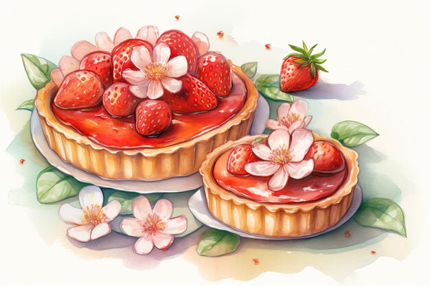 Deliciosos morangos vermelhos em tartes brancas cremosas para sobremesas de primavera e verão