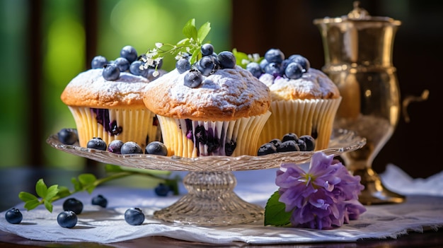 Deliciosos muffins de mirtilo no bolo ficam na aba