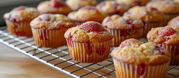 Deliciosos muffins de fresa en un estante fresco Inspiración folknaive