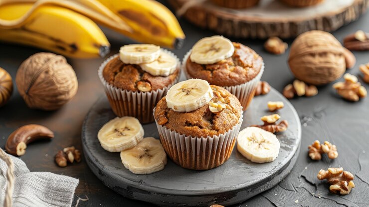 Deliciosos muffins de plátano y nuez