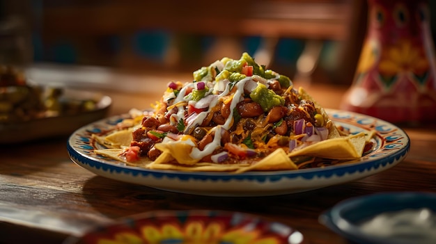 Deliciosos Nachos Carregados com Salsa de Guacamole e Queijo Derretido