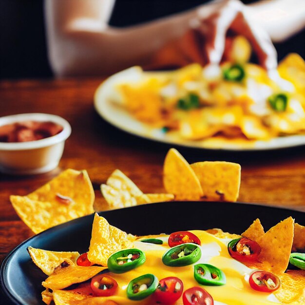 Foto deliciosos nachos mexicanos cursi texmex nachos con queso