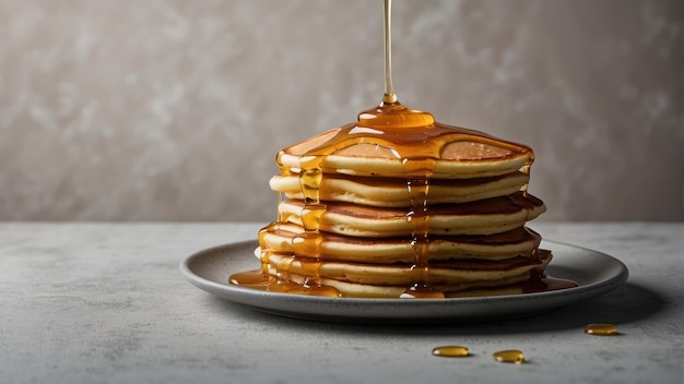 Deliciosos panqueques con jarabe goteante