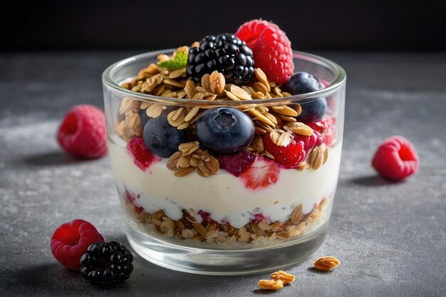 Deliciosos parfaits de yogur con frutas y avena