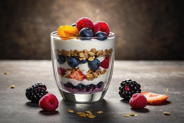 Foto deliciosos parfaits de yogur con frutas y avena