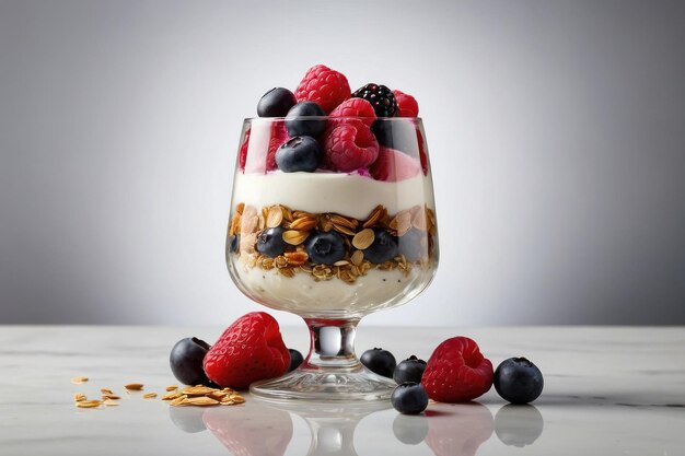 Foto deliciosos parfaits de yogur con frutas y avena