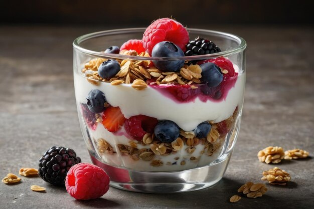 Foto deliciosos parfaits de yogur con frutas y avena