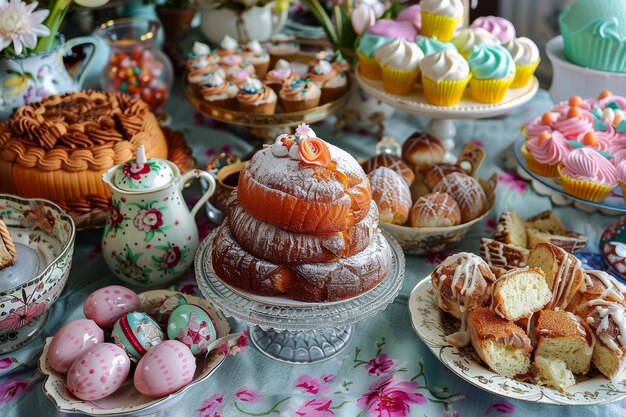 Deliciosos pasteles de Pascua adornados con coloridas decoraciones que simbolizan la alegría y la renovación