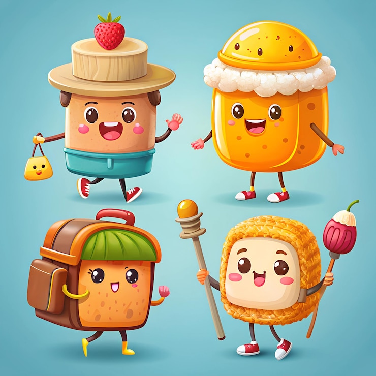 Foto deliciosos personajes animados de postres de comida
