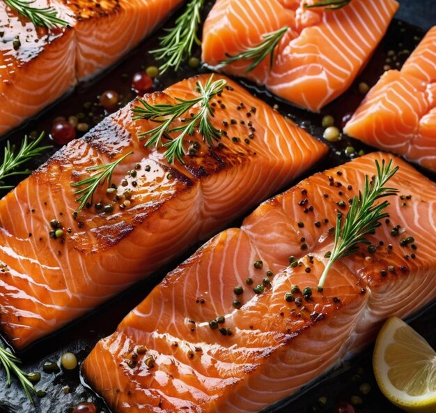 Foto deliciosos platos de salmón