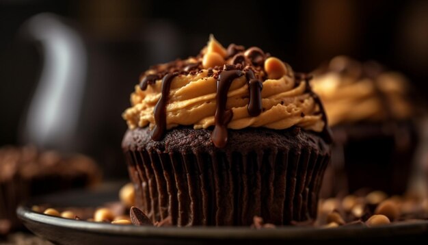 Deliciosos postres de chocolate recién horneados y listos para comer generados por IA