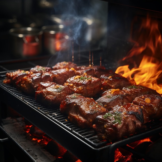 Deliciosos ritos cocinados en una parrilla de humo vertical