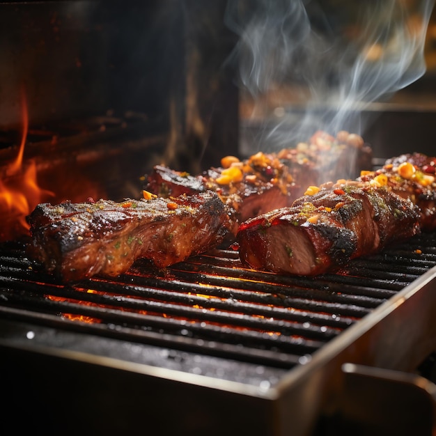 Deliciosos ritos cocinados en una parrilla de humo vertical