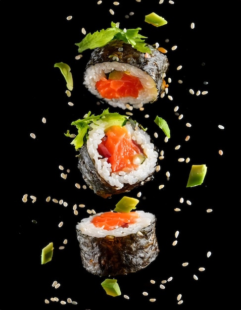 Deliciosos rollos de sushi con salmón y aguacate