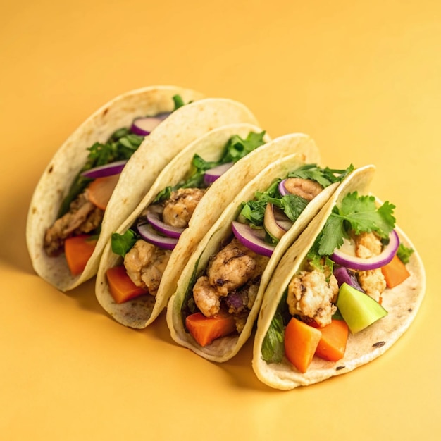 Deliciosos tacos de frango grelhado isolados em um fundo