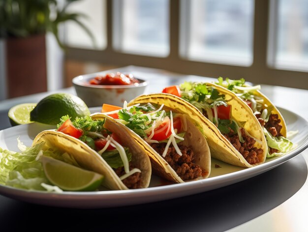 Deliciosos tacos mexicanos con carne y verduras Comida tradicional de América Latina Cocina mexicana