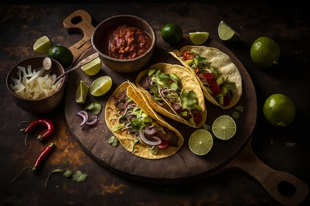 Deliciosos tacos mexicanos com sabores ousados e cores vibrantes AI Generative