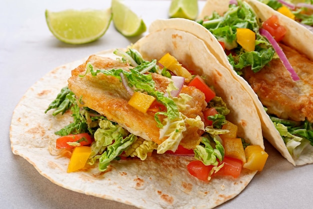 Deliciosos tacos de pescado en hoja de cocina