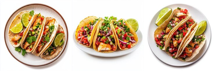 Deliciosos tacos de pescado servidos con cuñas de lima y salsa fresca perfectos para compartir