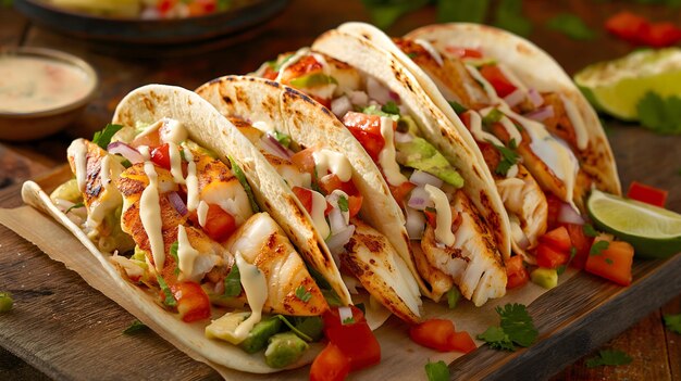 Deliciosos tacos de pollo con verduras y hierbas frescas